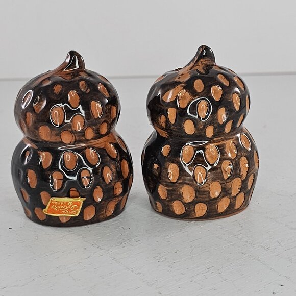 Vintage Our Own Import Japan Owl Salt Pepper Shaker Set Redware Retro 1970s - Picture 4 of 10
